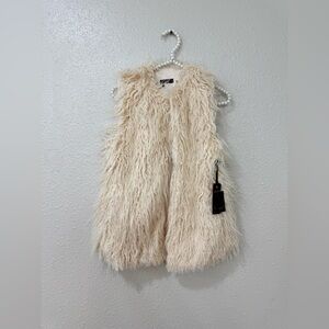 Dex Faux Fur Vest Womens Small Cream Shaggy Open Front Boho Festival NWT